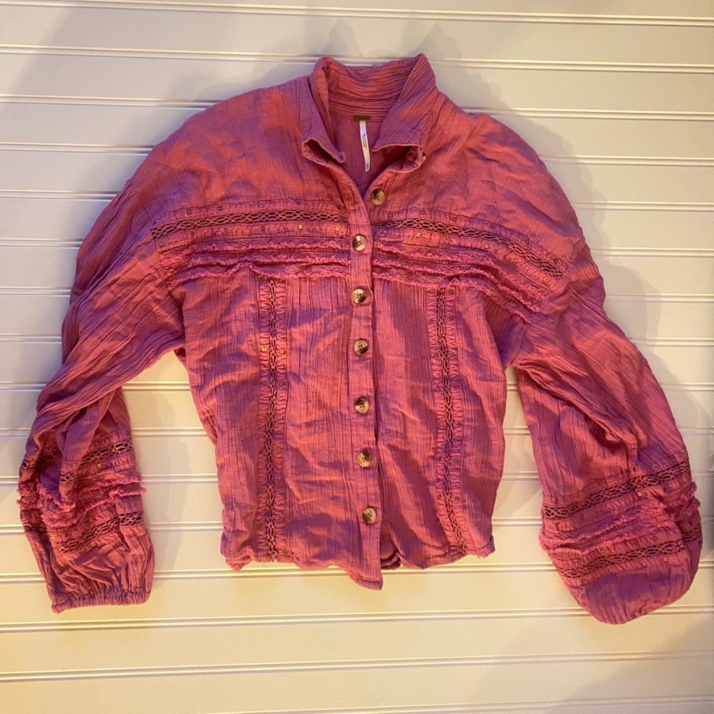 Free People Pink Button Down Blouse